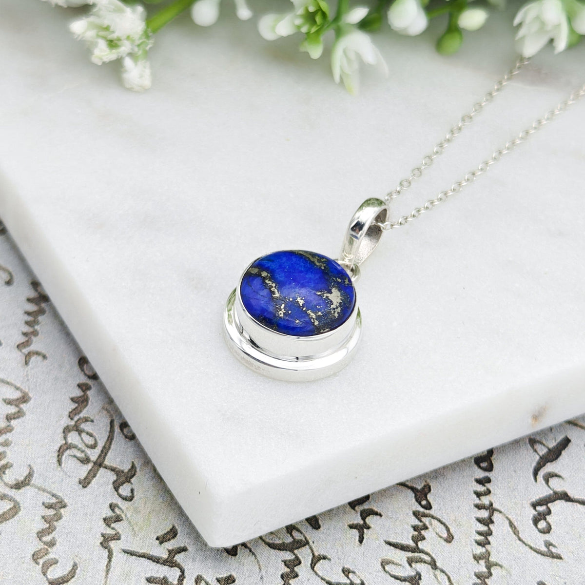 Lapis Lazuli Pendant | 13mm Circle | September Birthstone | Sterling silver