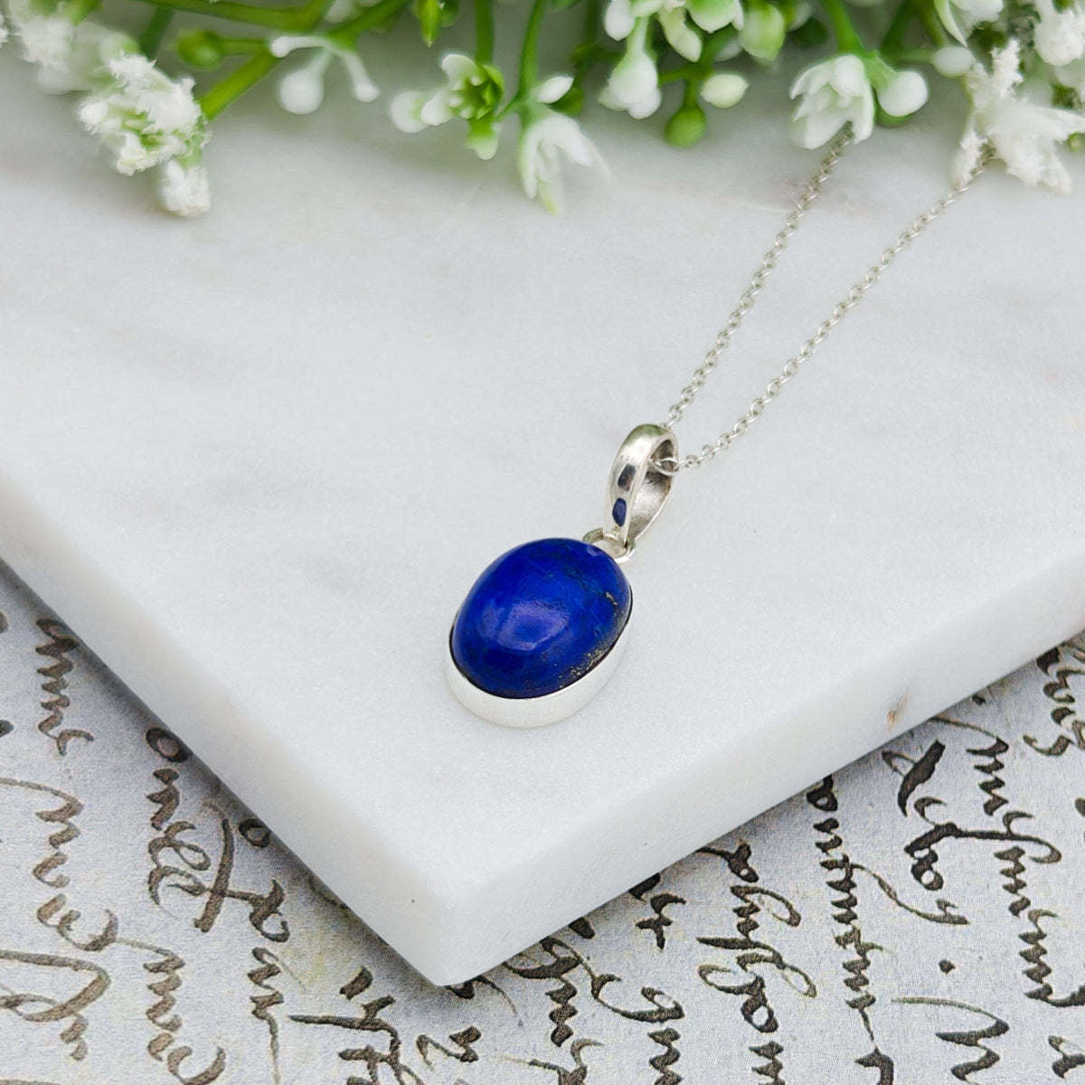 Lapis Lazuli Pendant | 15mm Oval | September Birthstone | Sterling silver