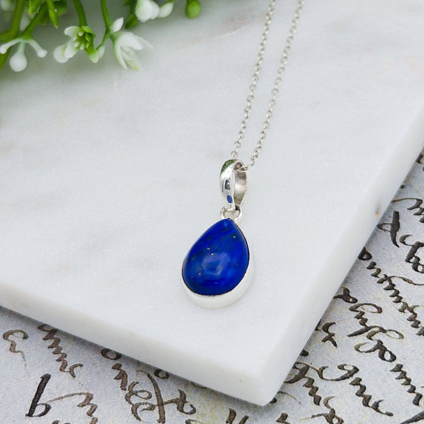Lapis Lazuli Pendant | 15mm Teardrop | September Birthstone | Sterling silver