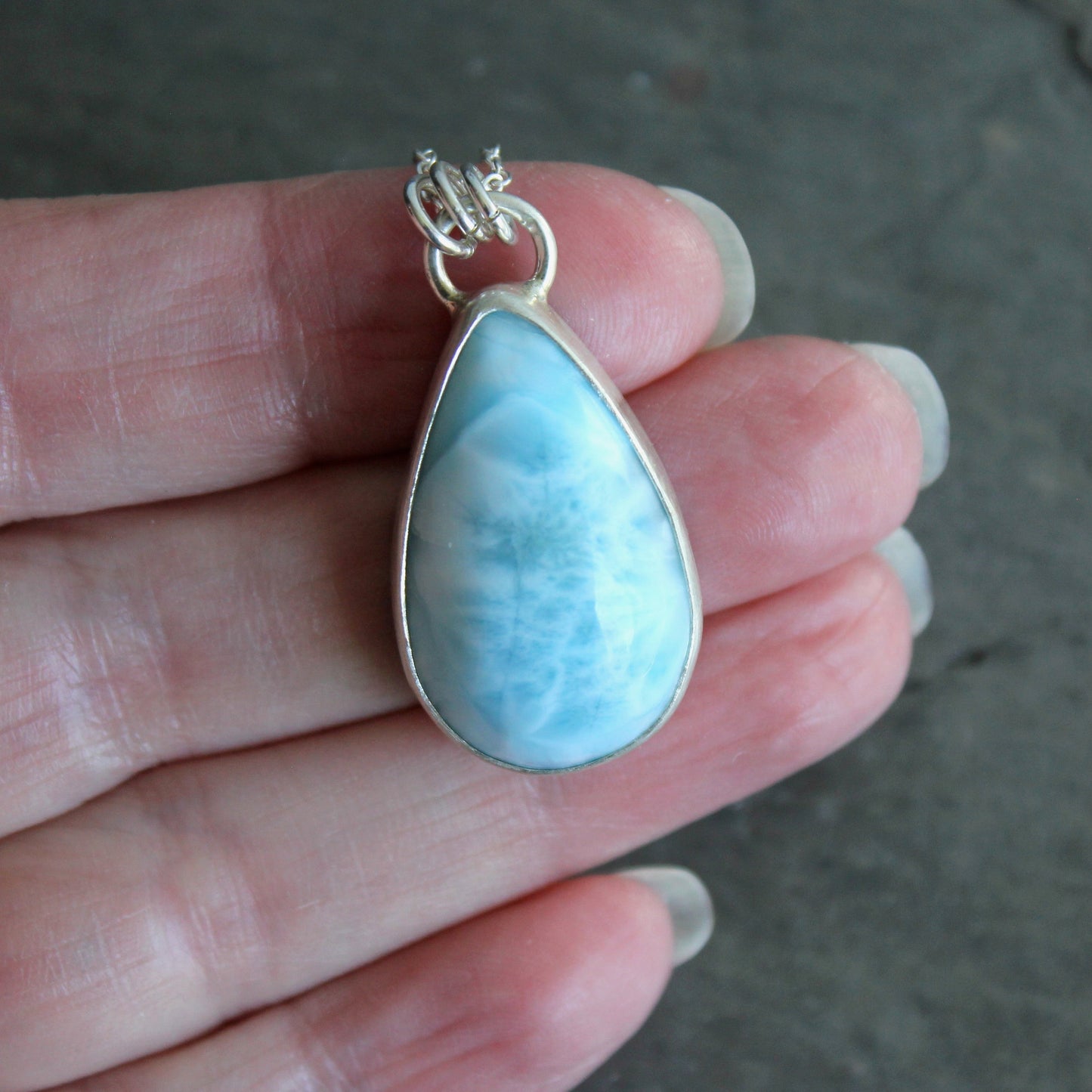 Large Teardrop Larimar Pendant Necklace | Dominican Republic Gemstone