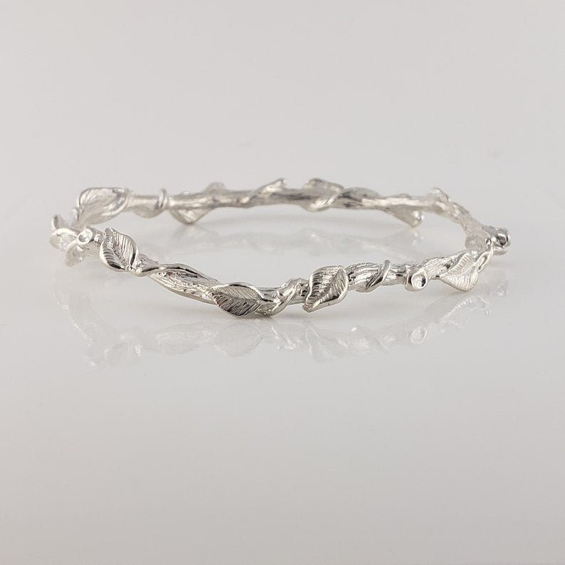 Leaf and Twig Bangle Bracelet in Sterling Silver