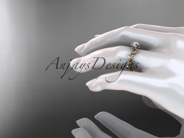 1 Carat Round Lab Grown Diamond Leaf and Vine Engagement Ring Unique Nature Inspired Diamond Ring