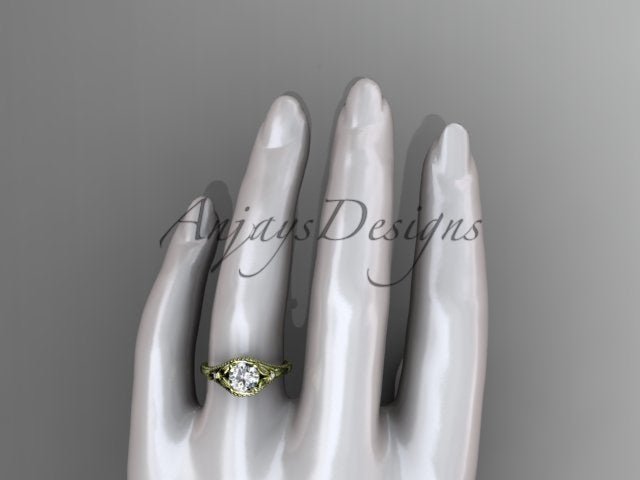 1 Carat Lab Grown Diamond Round Engagement Ring Nature Inspired Leaf and Vine Ring