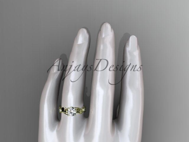 1 Carat Round Lab Grown Diamond Engagement Ring Nature Inspired Leaf and Vine Wedding Ring