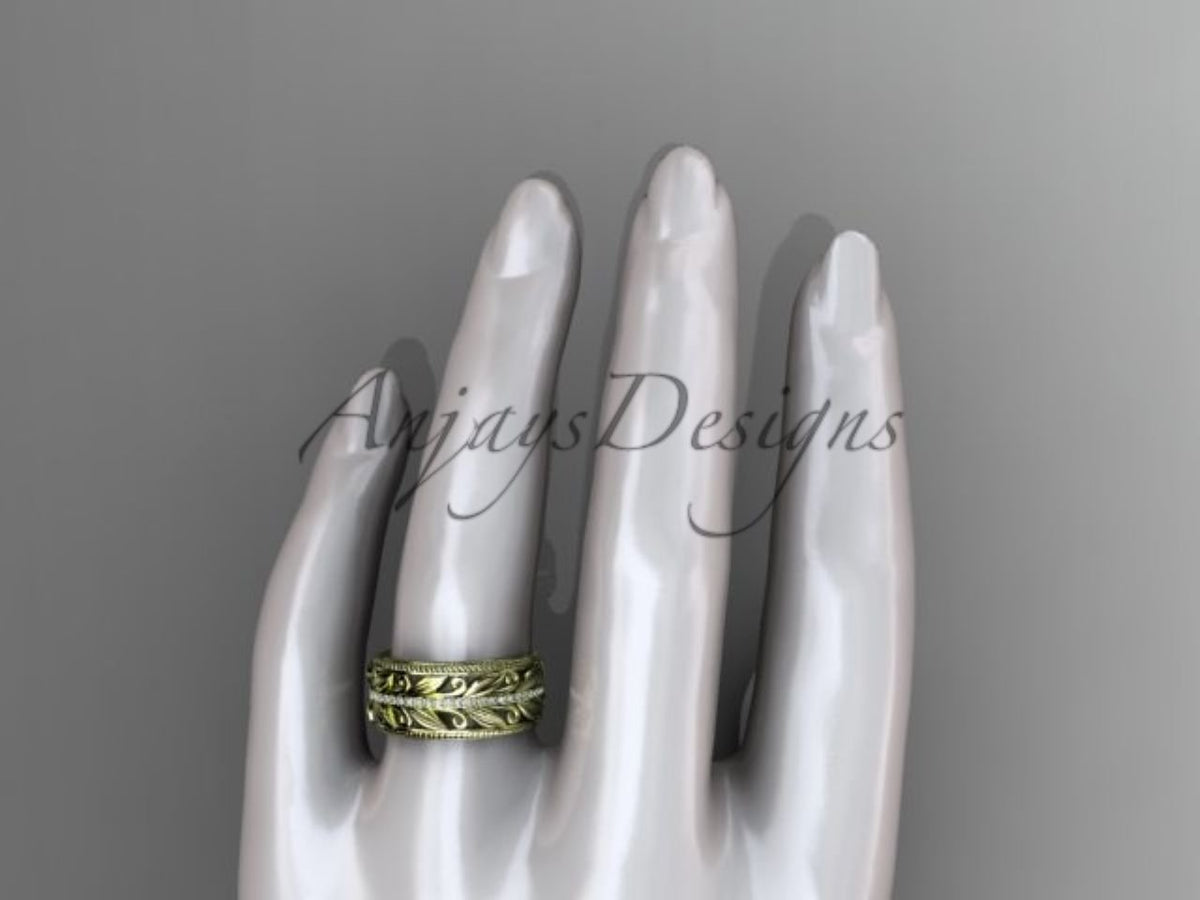 Unique 10mm Nature Inspired Wedding Band Lab Grown Diamond Wide Leaf Ring