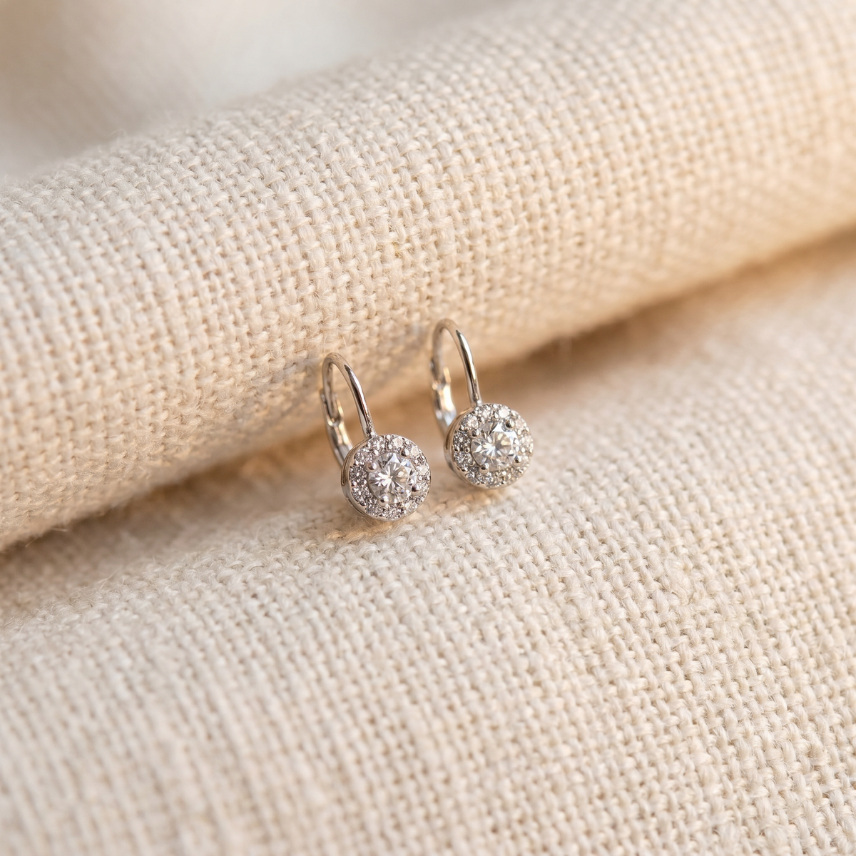 1/2Ct Halo Diamond Hoops With Lever Backs in White or Yellow Gold