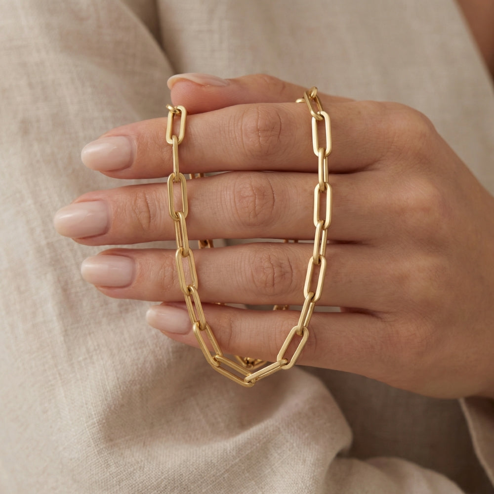 Yasmine 6mm Paperclip Anklet 18k Gold Plated 10" Length