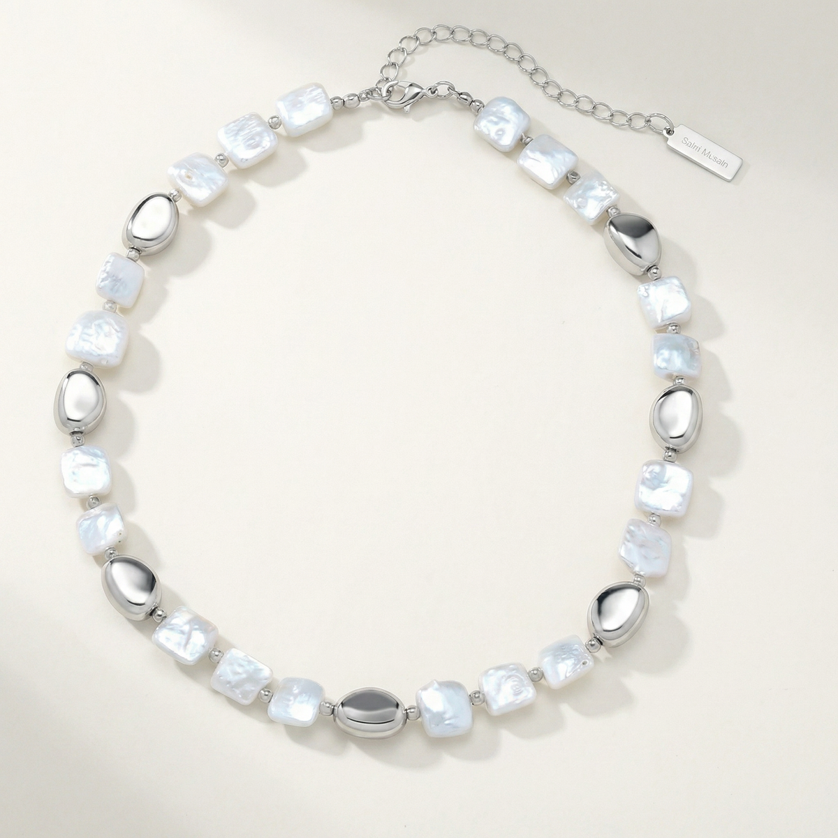 Pina Square Pearl Silver Necklace