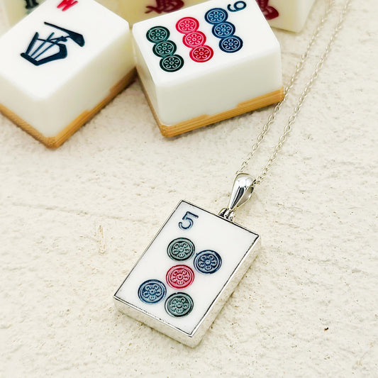 Mahjong Pendant | Dots Tiles with Numbers | Sterling Silver