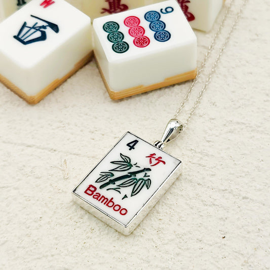 Mahjong Pendant | Flowers Tiles | Sterling Silver