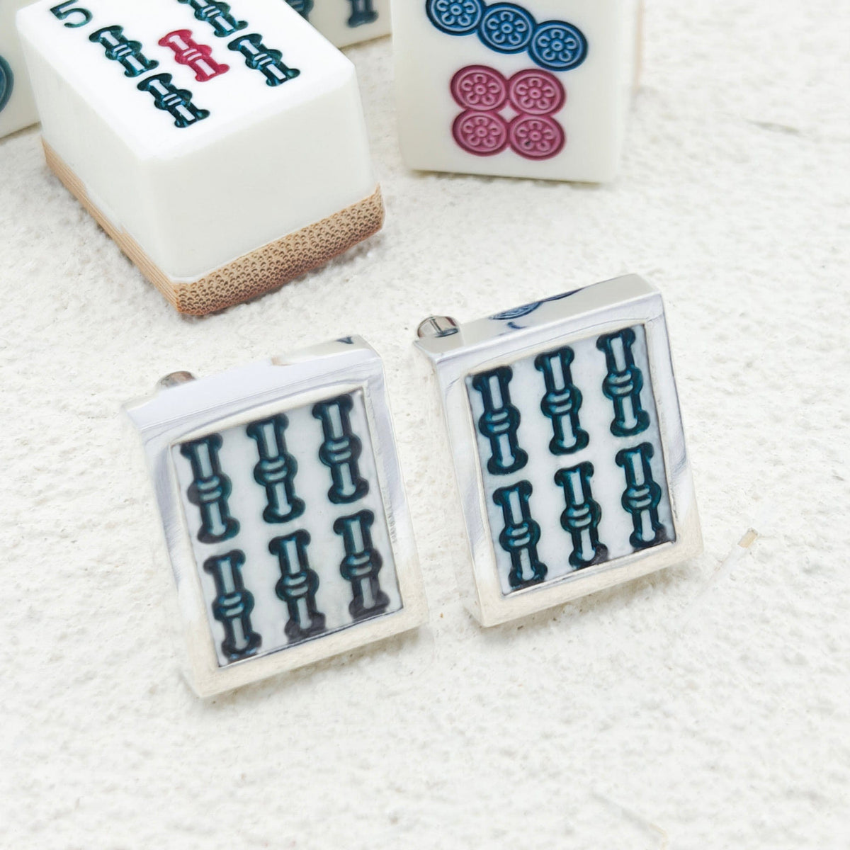 Mahjong Rectangular Cufflinks | Chinese Game Gift | 18mm in Sterling Silver