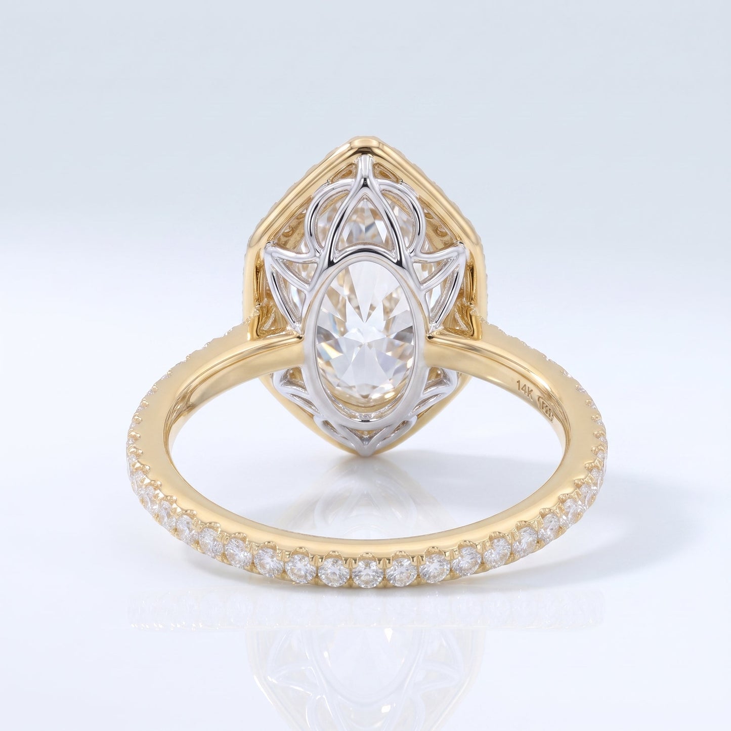 Marquise Cut Lab Grown Diamond Hexagon Halo Engagement Ring in Solid Gold