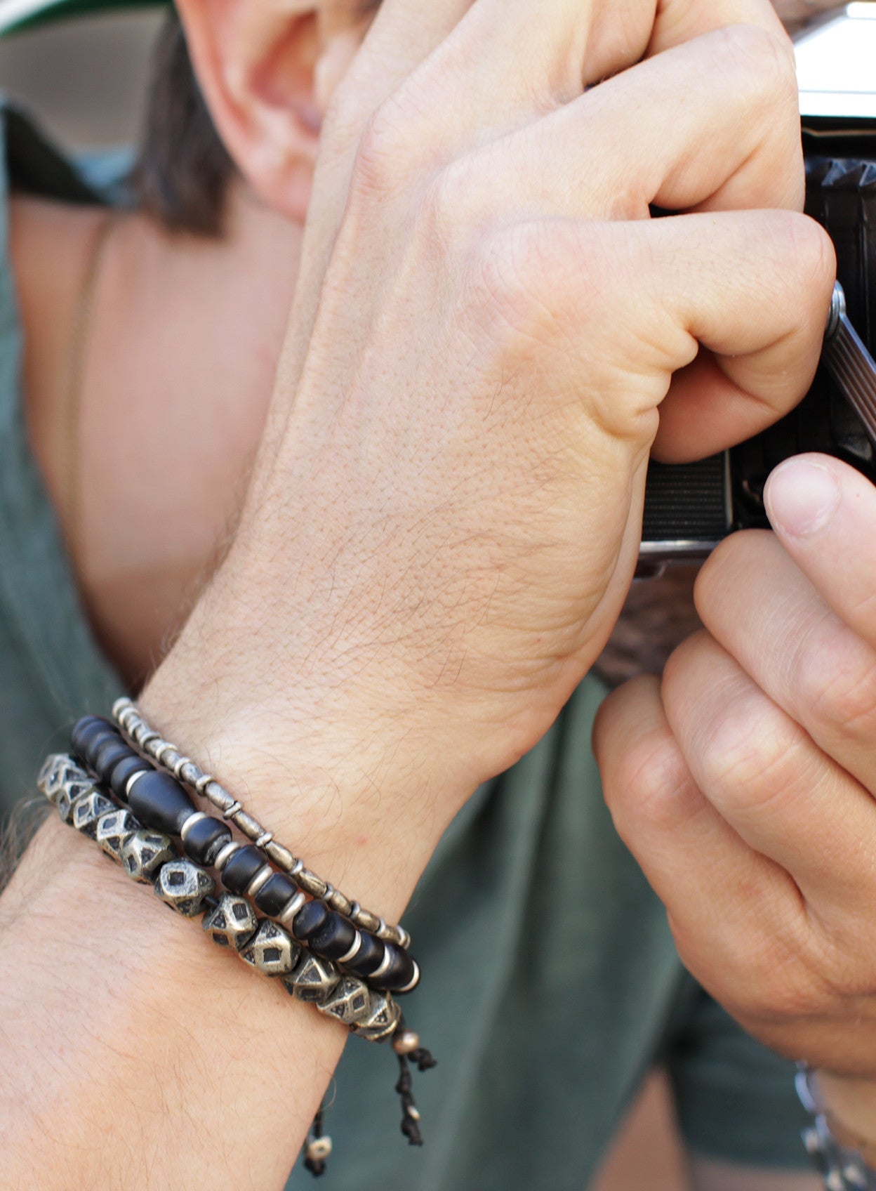 Geometric Silver Beaded Men's Bracelet