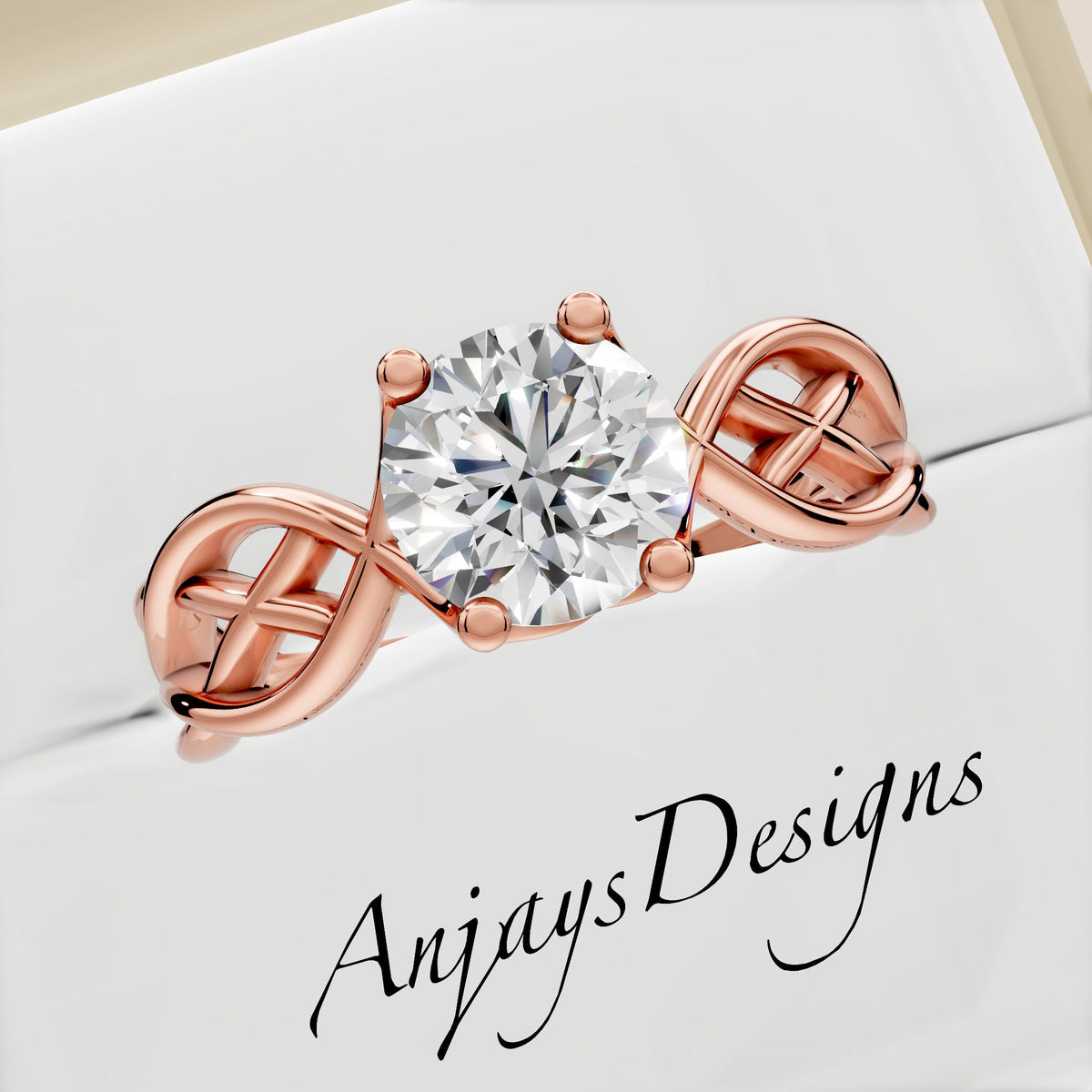 Celtic Engagement Ring 1 CT Round Lab Created Diamond Solitaire Ring