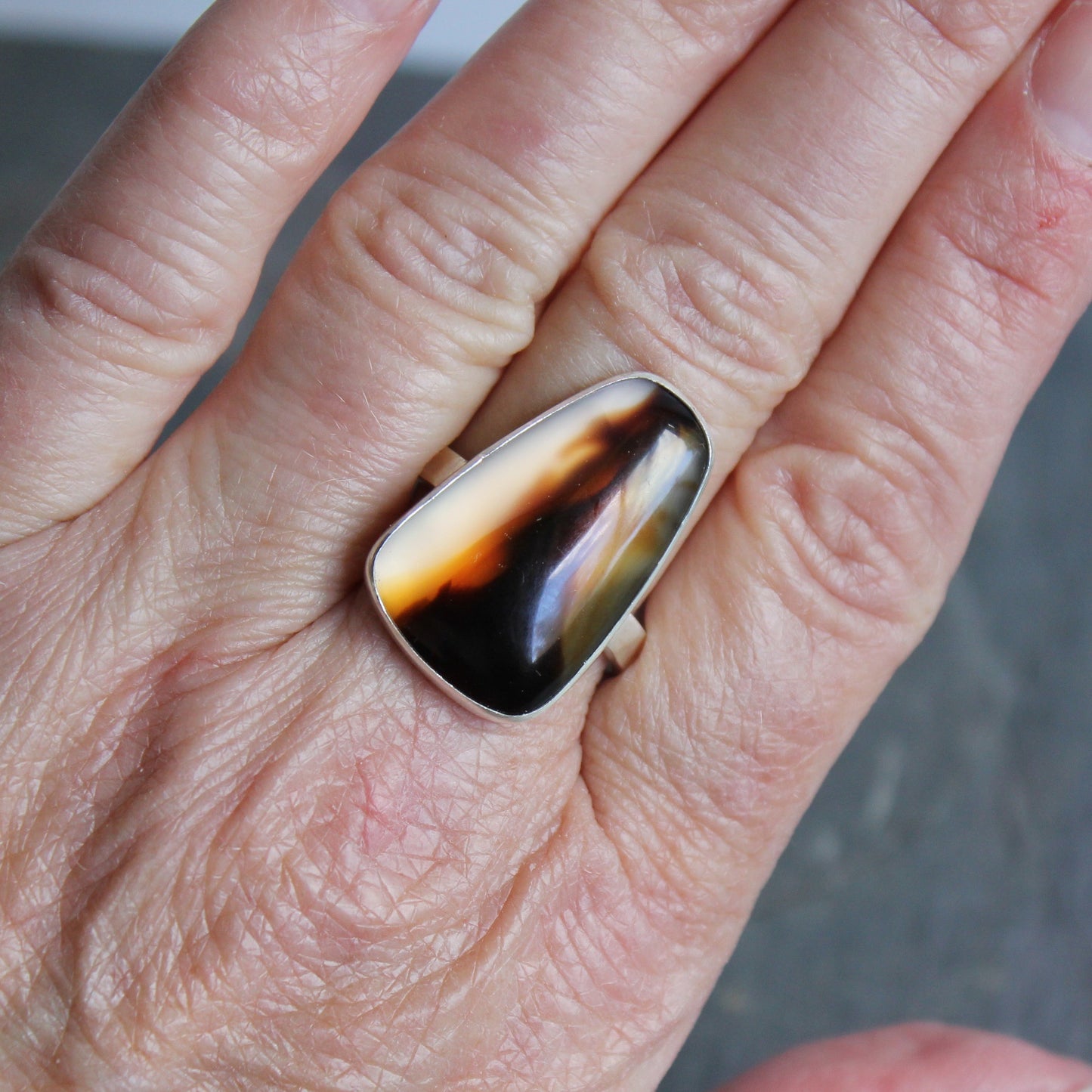 Montana Agate Statement Ring Size 13 | PNW Gemstone | Handmade Sterling Silver