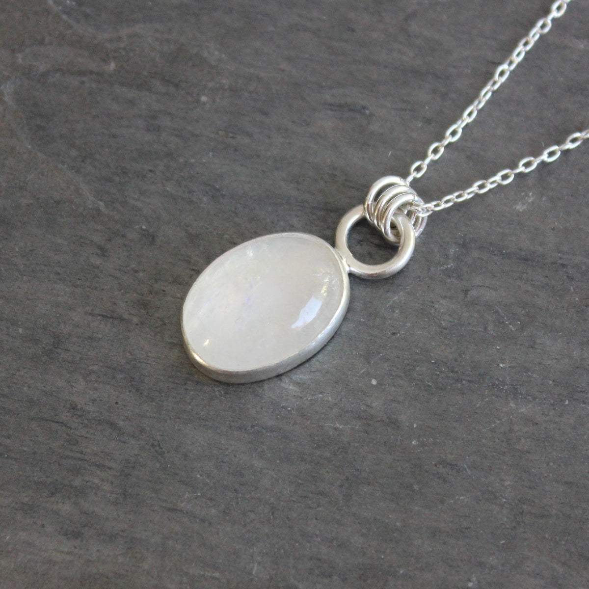 Rainbow Moonstone Oval Pendant Necklace | June Birthstone Handmade Jewelry