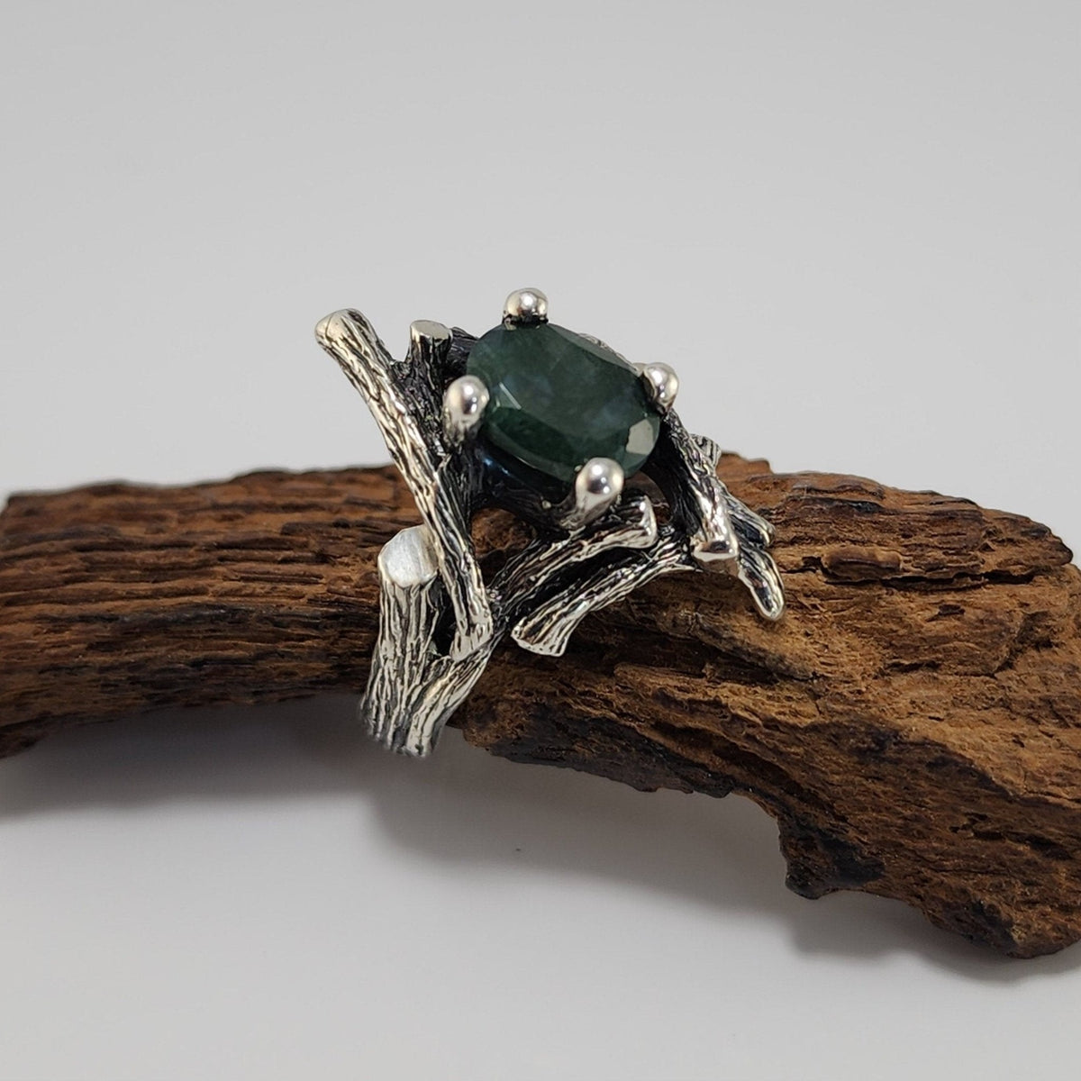 Moss Agate Gemstone Ring in Sterling Silver