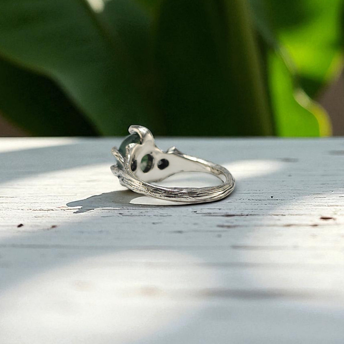 Moss Agate Twig Engagement Ring - Nature Inspired