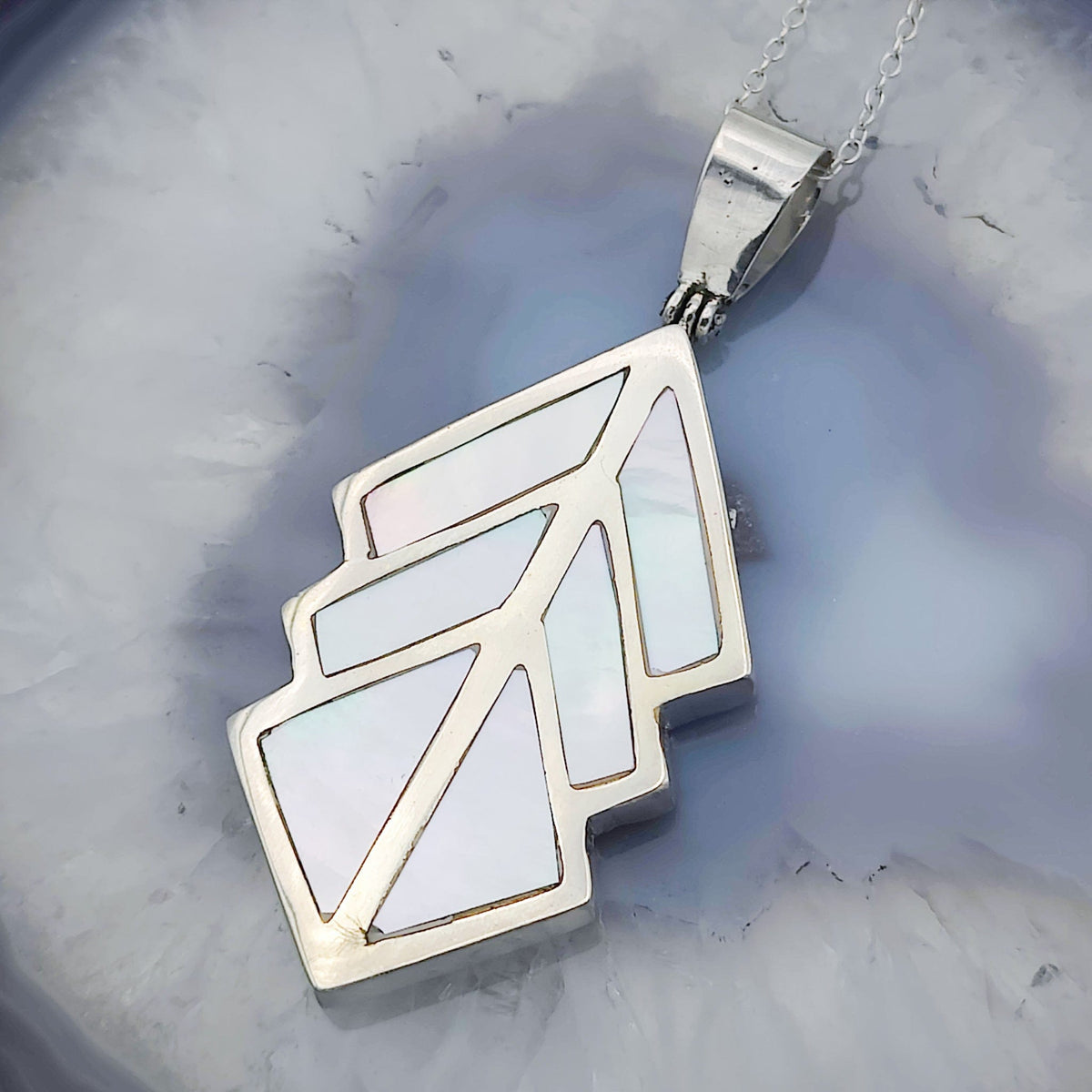 Mother of Pearl Art Deco Pendant | 3rd Anniversary | Sterling Silver