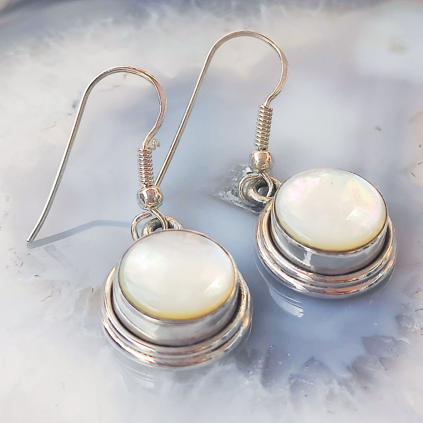 Mother of Pearl Drop Earrings | June Birthstone | Sterling Silver