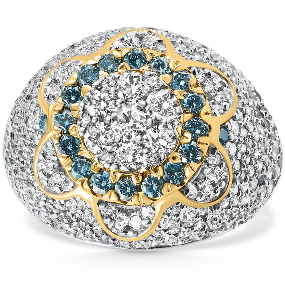 4.64Ct Blue & White Diamond Men's Pinky Ring 14k Yellow Gold Lab Grown Hip Hop