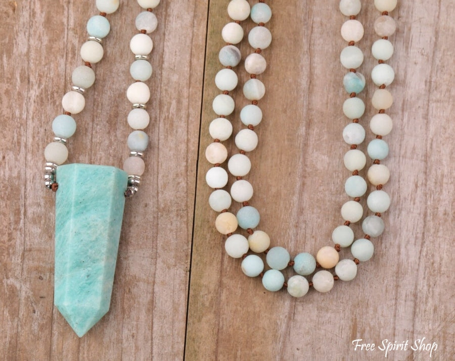 108 Natural Amazonite Wandpoint Mala Bead Necklace