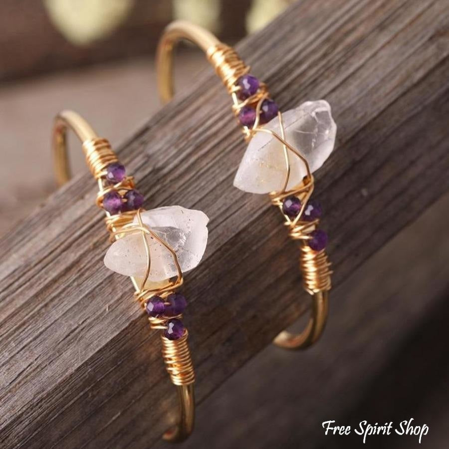 Natural Clear Quartz & Amethyst Cuff Bracelet