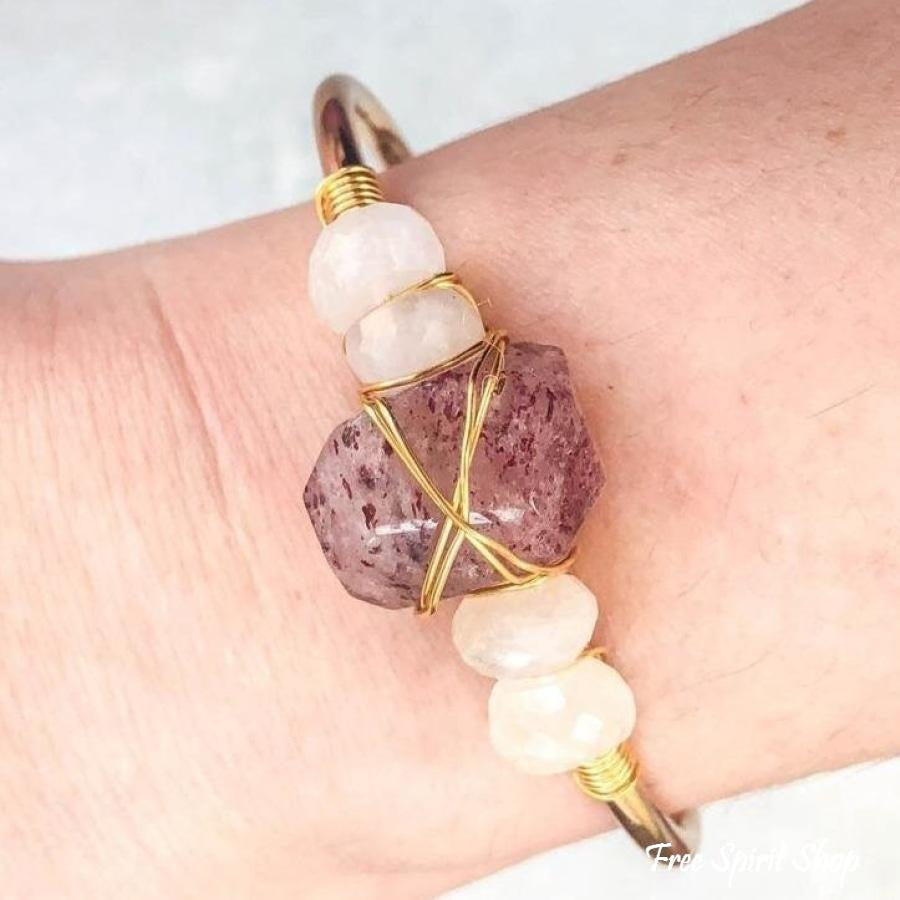 Natural Strawberry Quartz & Moonstone Cuff