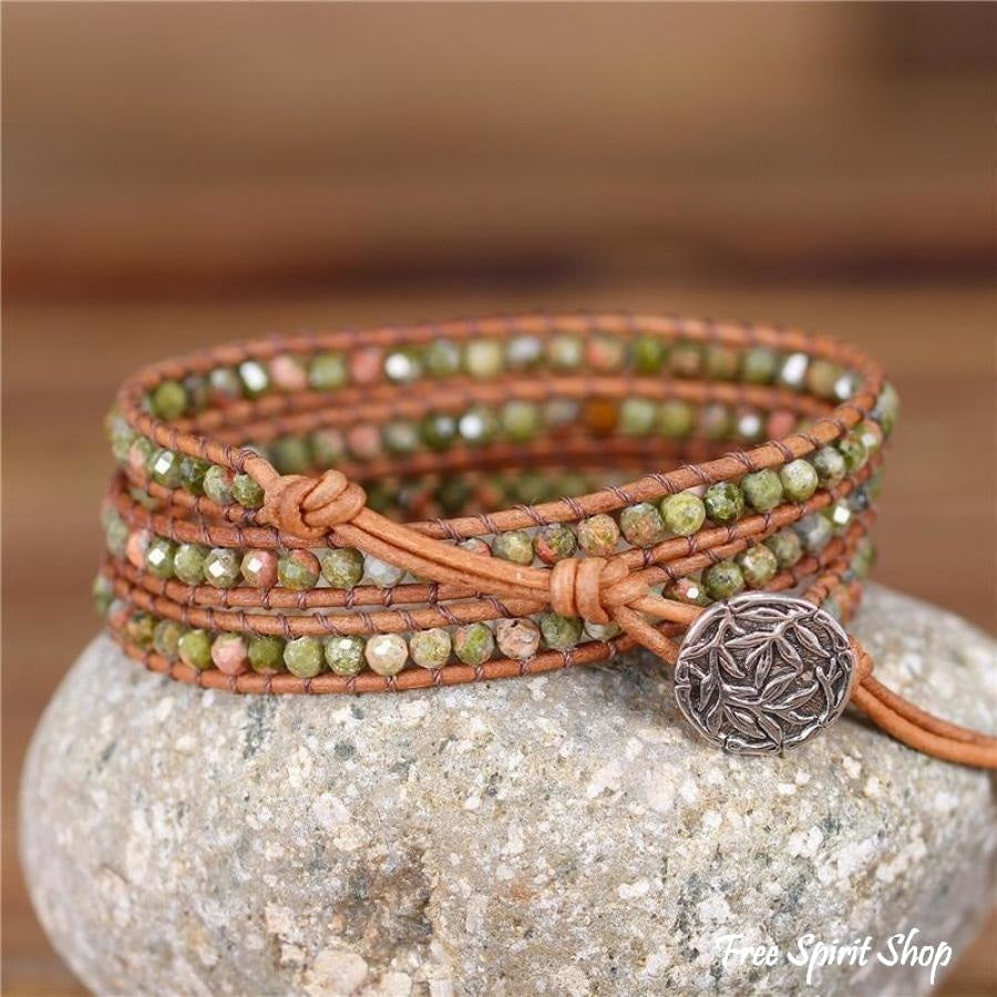 Natural Unakite Beaded Wrap Bracelet