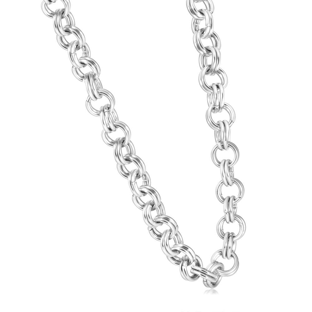 Men's Steel Single Tone 10mm Double Circle Link Flexible 22 " Necklace