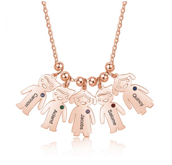 Birthstone & Engraved Stainless Steel Necklace
