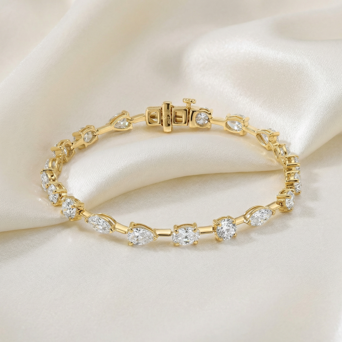 8Ct Mixed Cut Diamond Tennis Bracelet 7" 14k Yellow Gold Lab Grown
