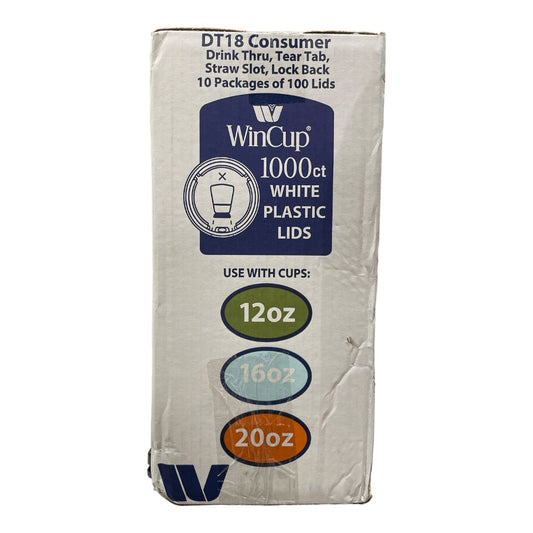 Wincup 1000 Count White Plastic Lids w/ Straw Slot, For 12, 16 & 20oz Cups