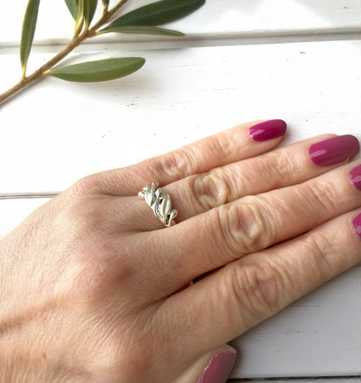 Olive Branch Leaf Statement Ring - Satin Finish
