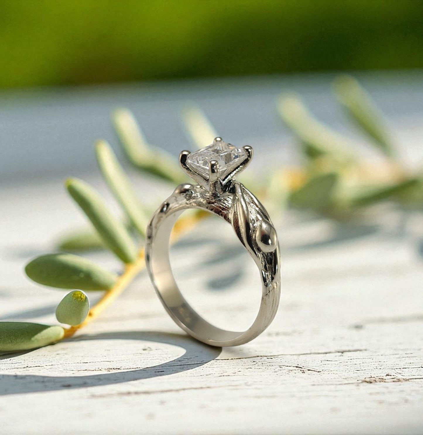 Olive Branch Moissanite Engagement Ring