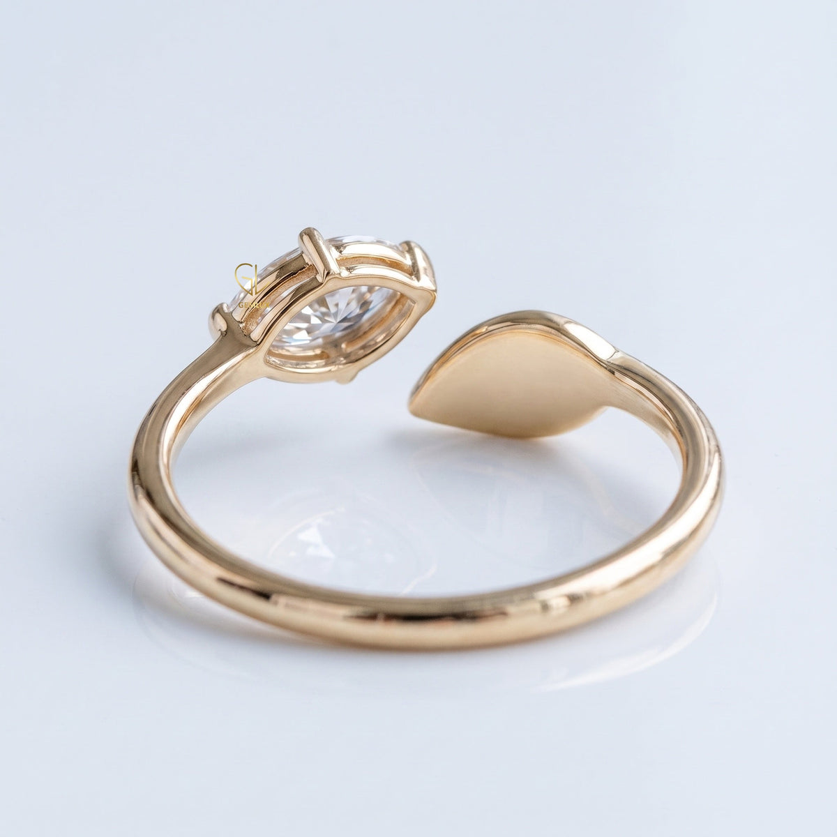 Open Band Marquise Cut Lab Grown Diamond Leaf Engagement Ring in Solid Gold
