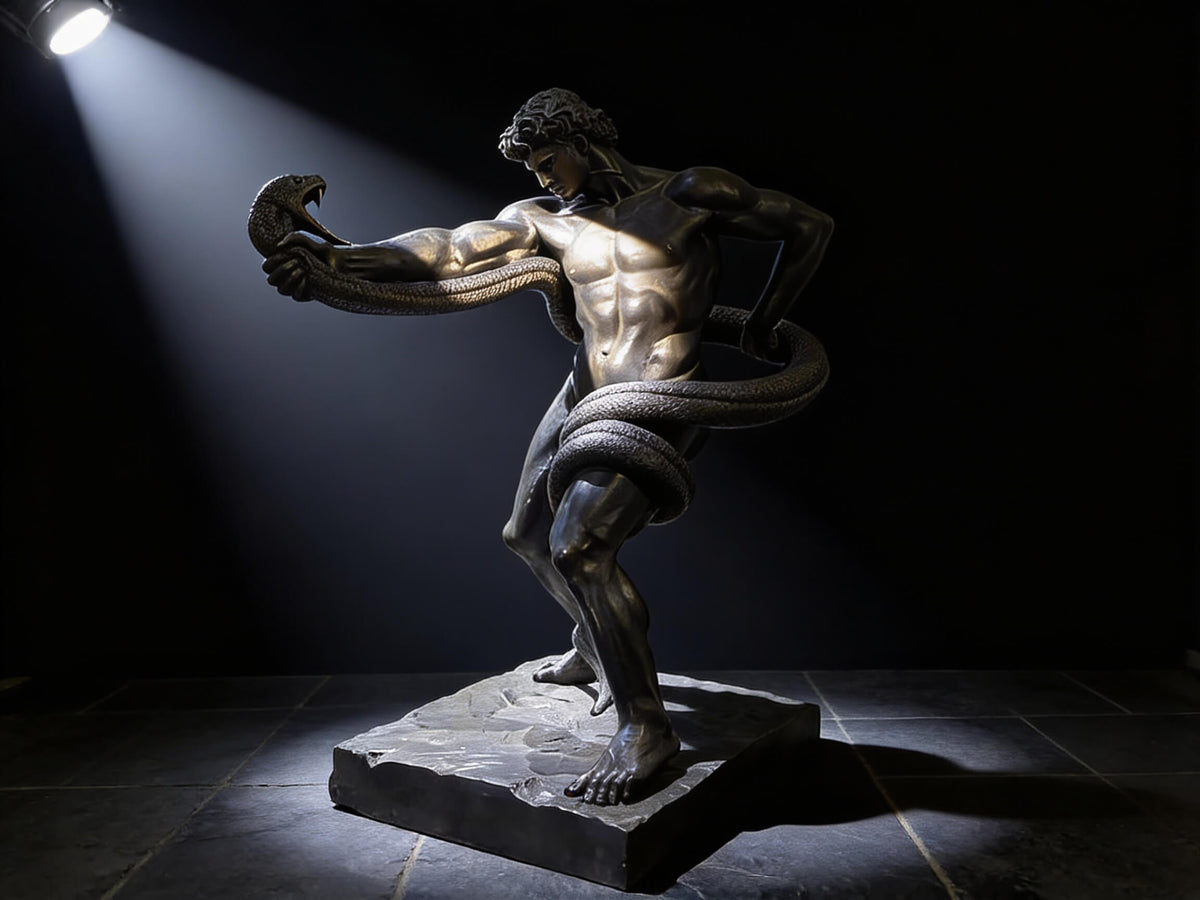 THE WRESTLER | Greek Warrior and Serpent Bronze Sculpture