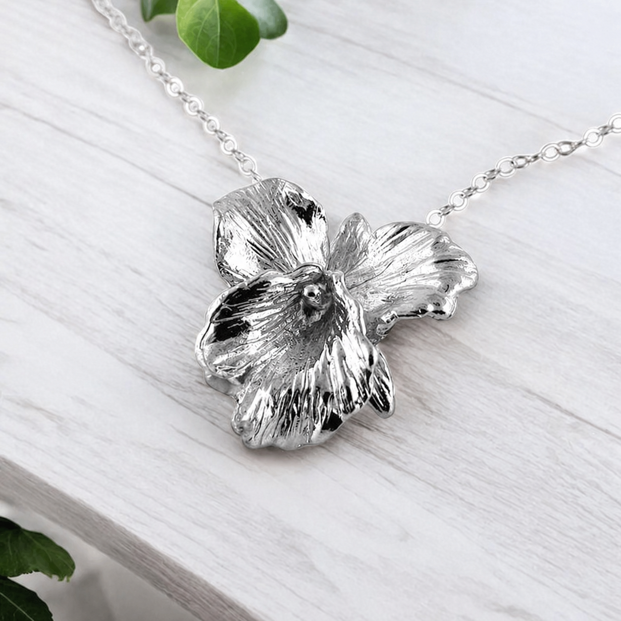 Sterling Silver Cattleya Orchid Necklace - Orchid Flower Pendant Only
