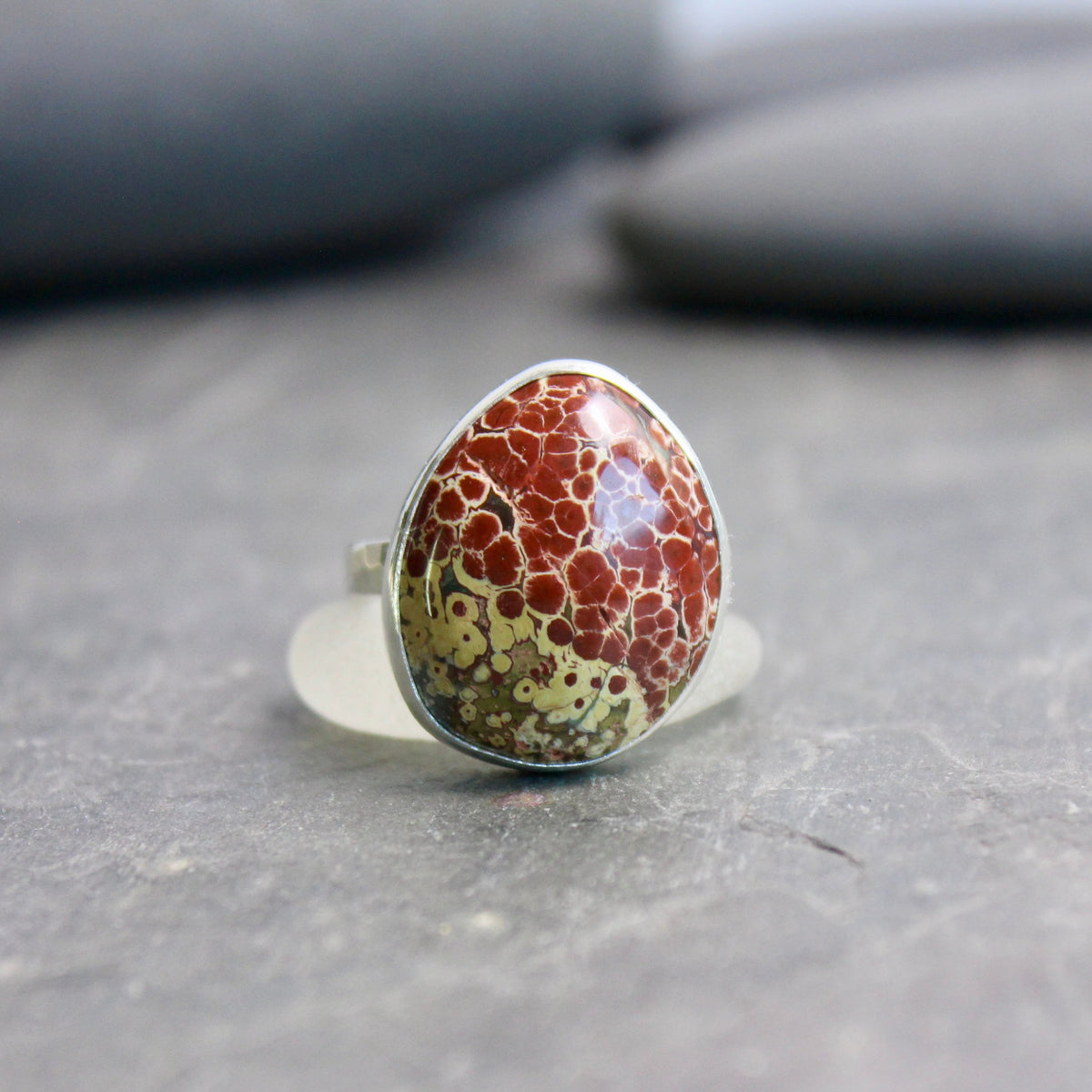 Oregon Orbicular Jasper Statement Ring Size 9.5 | PNW Gemstone | Handmade Sterling Silver