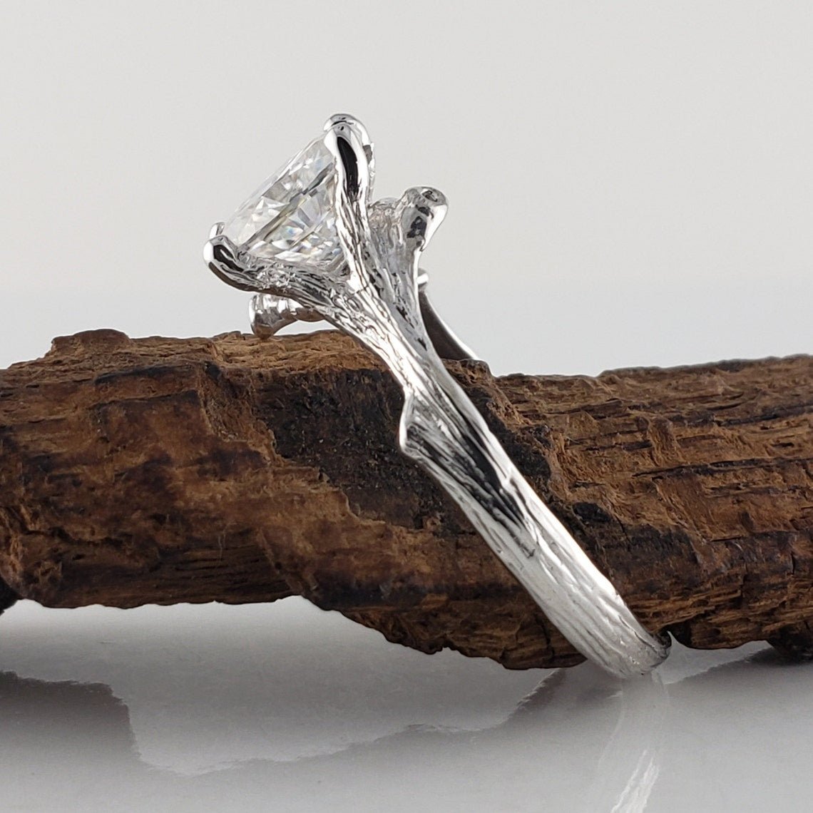Oval Moissanite Twig Engagement Ring