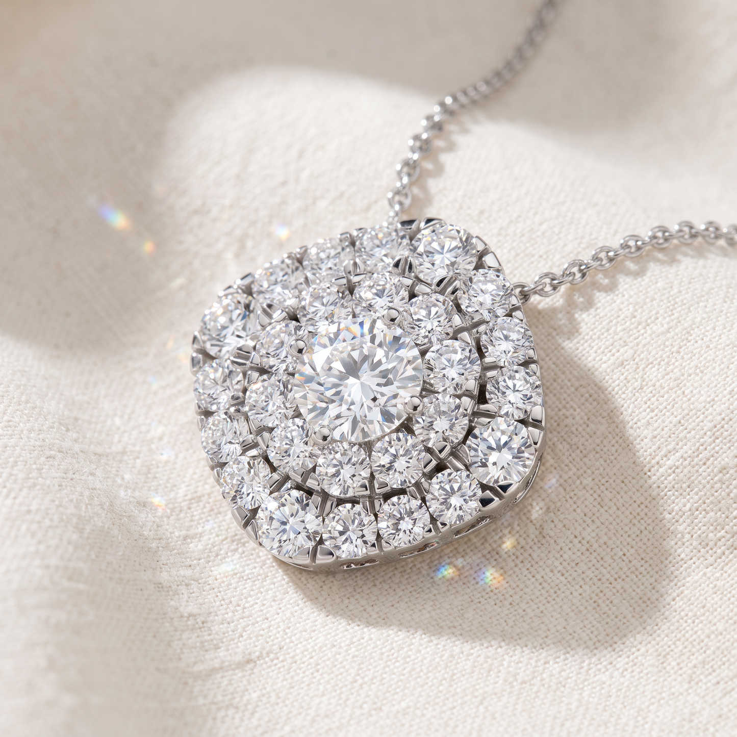 2Ct Diamond (1ct center) Cushion Pendant Necklace Lab Grown 3/4"