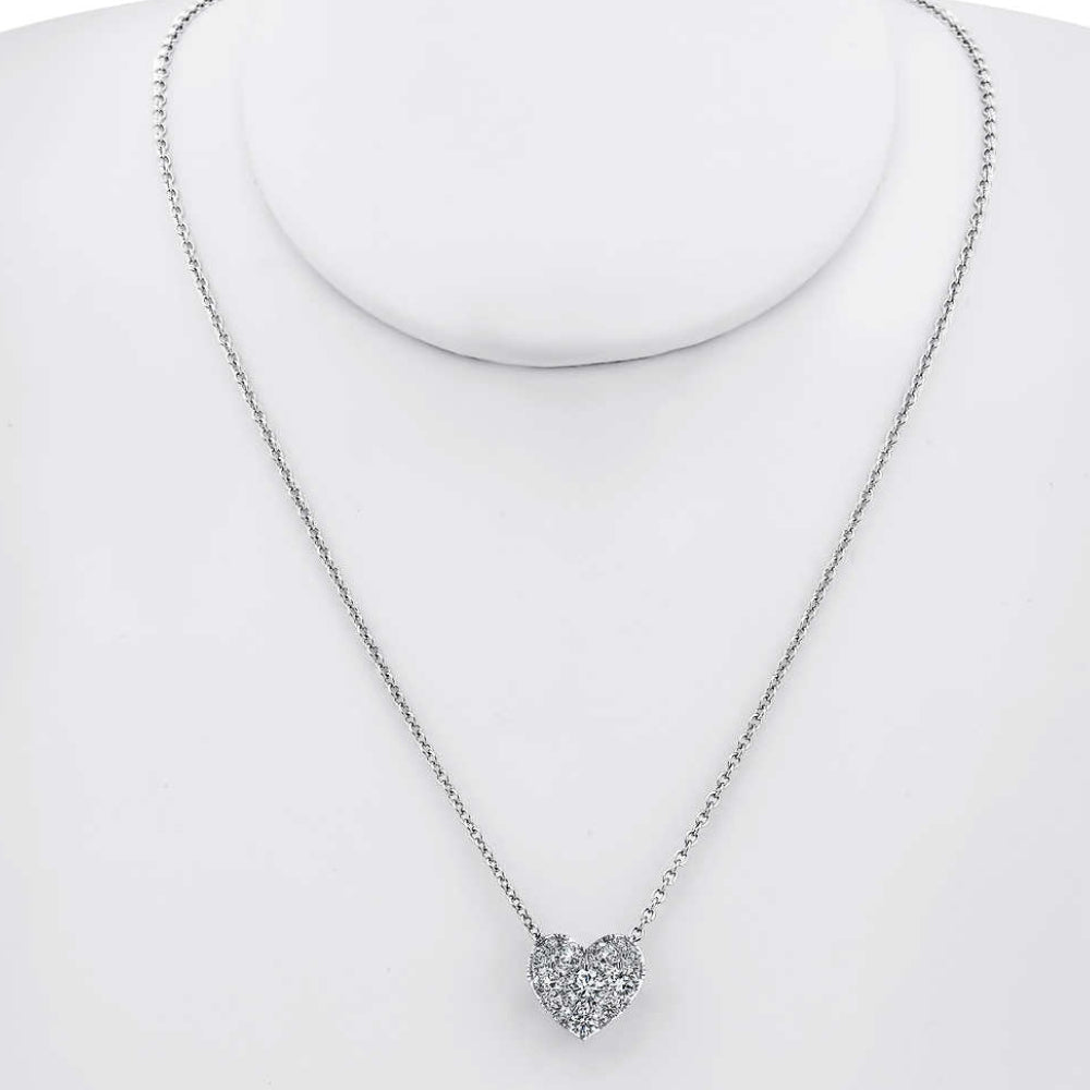 3/4Ct Diamond Heart Pendant 14k White Gold 18" Necklace