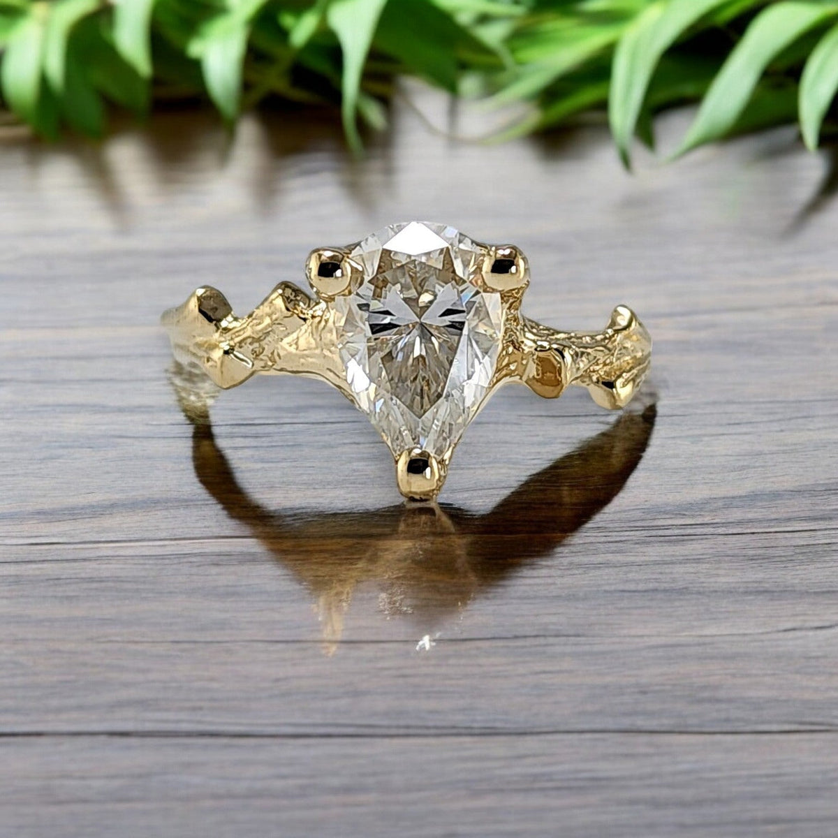 Pear Shaped Moissanite Gold Engagement Ring