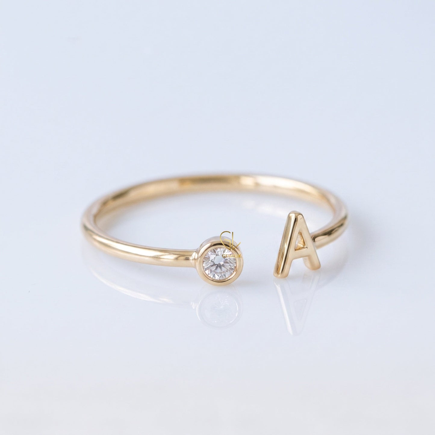Personalized Initial Letter Lab Grown Diamond Open Ring in Solid Gold