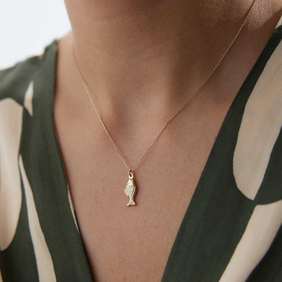 14k Gold 14k Solid Gold Fish Necklace