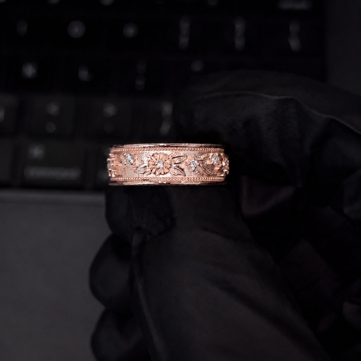 Bold Ornate Floral Engraved Anniversary Band