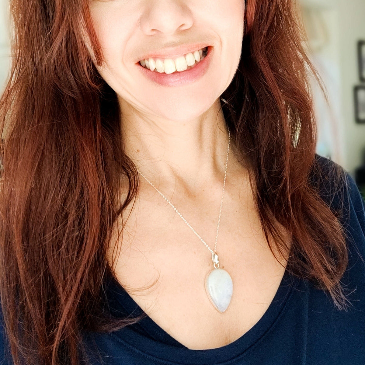 Rainbow Moonstone Pendant | 30mm Inverted Teardrop | Sterling silver