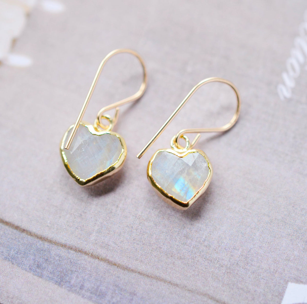 Rainbow Moonstone Heart Earrings