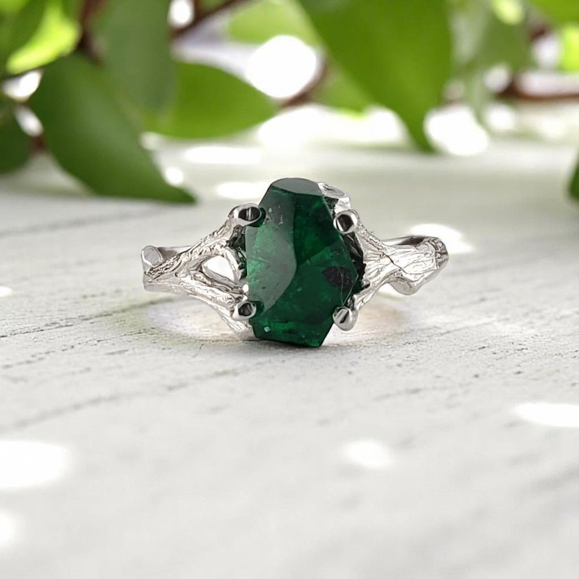 Raw Emerald Engagement Ring