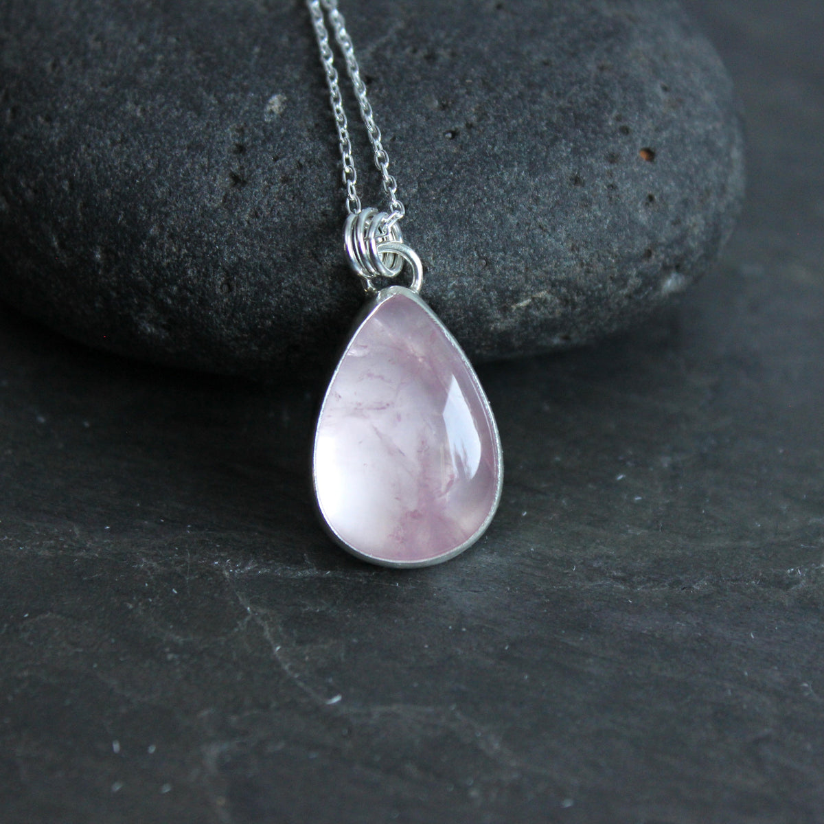 Large Rose Quartz Teardrop Pendant Necklace | Pink Gemstone Jewelry